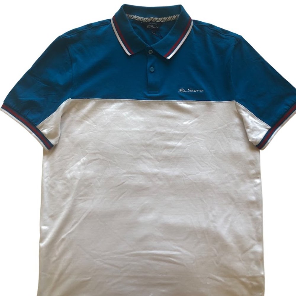 Ben Sherman Men's Two Button Polo Shirt Jewel Teal White & Blue XL
